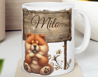 Personalized Chow Chow Ceramic Mug, 11oz Cute dog Gift for pet lover chow pup mug custom print with name gift for dog mom or dog dad