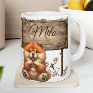 Personalized Chow Chow Ceramic Mug, 11oz Cute dog Gift for pet lover chow pup mug custom print with name gift for dog mom or dog dad