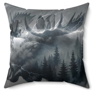 Pillow Cover, Moose Cabin Decor Majestic Design Lodge Decor, Woodland Pillow, Rustic Home Decor, Wildlife Cushion, Nature Lover Gift, Cabin