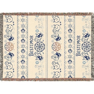 Norwegian inspired Woven Blanket Norwegian Blanket Bestemor Gift Cozy Throw Scandinavian Decor Grandma Norway inspired gift BEIGE BACKGROUND