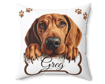 Oreiller carré personnalisé en polyester Redbone coonhound pour chien, cadeau personnalisé pour chien, oreiller personnalisé pour chien coonhound, cadeau pour amoureux des chiens