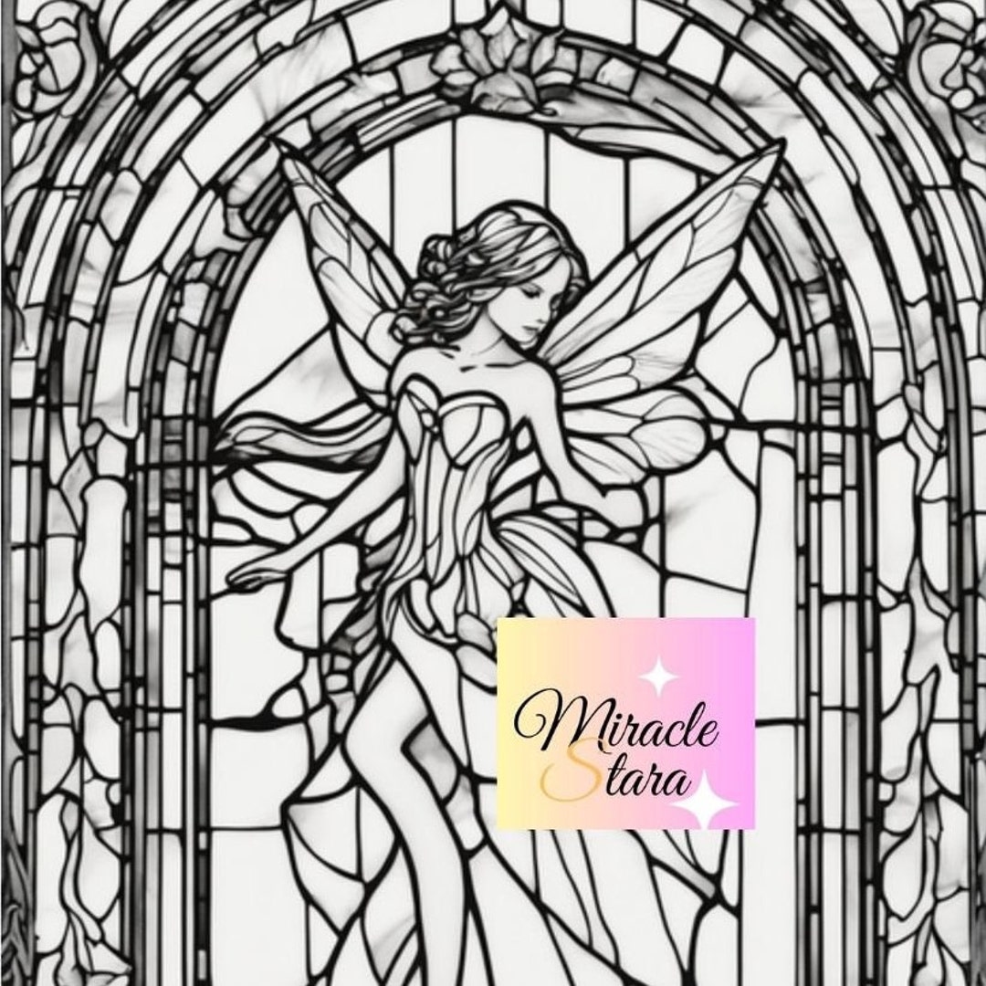 Stained Glass Pattern Fairy Design Template Wall Art Poster T Etsy