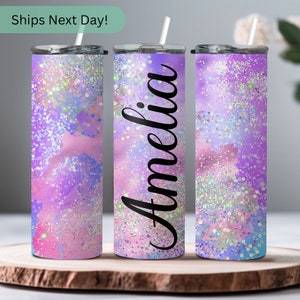 Pink and Purple Glitter Personalized Tumbler With Name - Pink Bridal Tumbler Gift For Her 20oz Insulated Tumbler - Colorful Glitters Tumbler