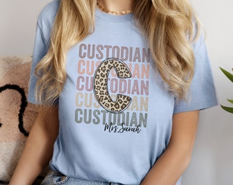 Custodian Shirt Personalized Shirt Appreciation Gift - Custodian Name Shirt Christmas Gift For Janitor Shirt - Cute Leopard Print Shirt