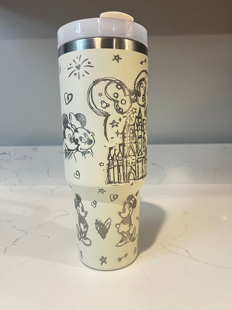 Mouse and Castle with Ears 40oz Tumbler, Custom Tumbler, Full Wrap Design, Laser Engraved Tumbler, image 2