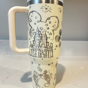 Mouse and Castle with Ears 40oz Tumbler, Custom Tumbler, Full Wrap Design, Laser Engraved Tumbler, image 1