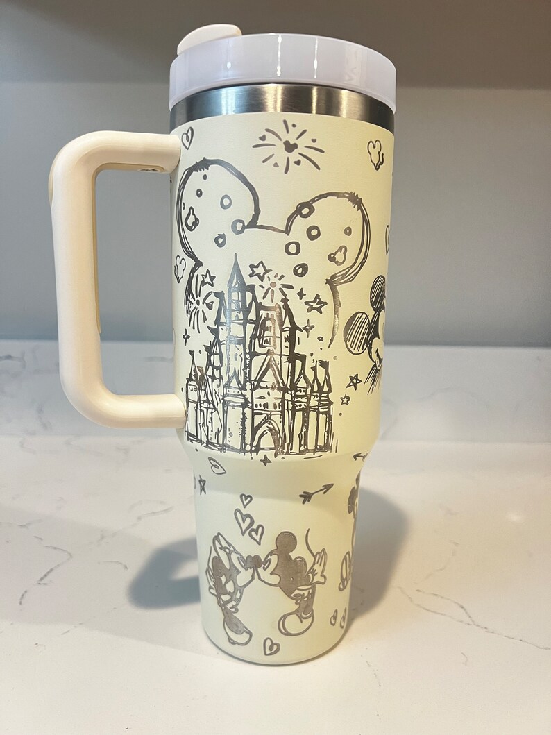 Mouse and Castle with Ears 40oz Tumbler, Custom Tumbler, Full Wrap Design, Laser Engraved Tumbler, image 1