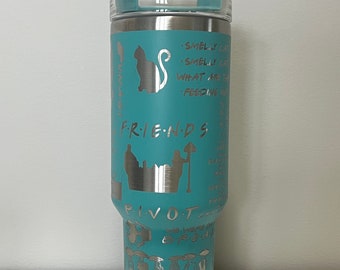 FRIENDS Laser Engraved 40oz Tumbler, Tumbler with Handle, Insulated 40oz Tumbler, Laser Engraved Tumbler