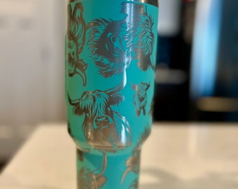 Highland Cow 40oz Tumbler, Laser Engraved Tumbler, Stainless Steel 40oz Tumbler with handle