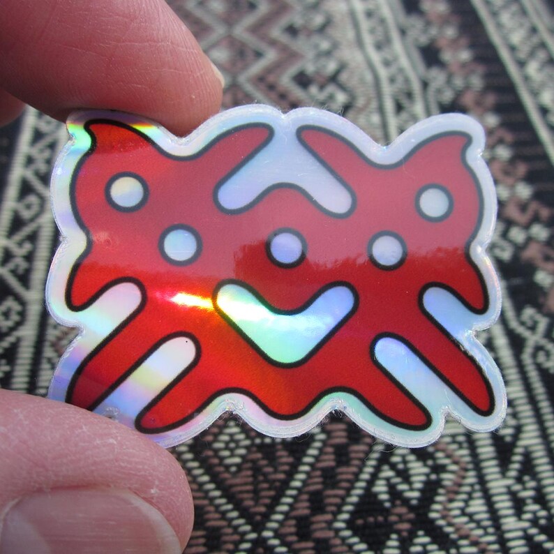 V05 Sticker, Red, Black Border, Holographic, Circles, Curves, Unusual ...