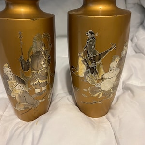 Paar Vergoldete Bronze Japanische Vasen, 8,5 &quot;
