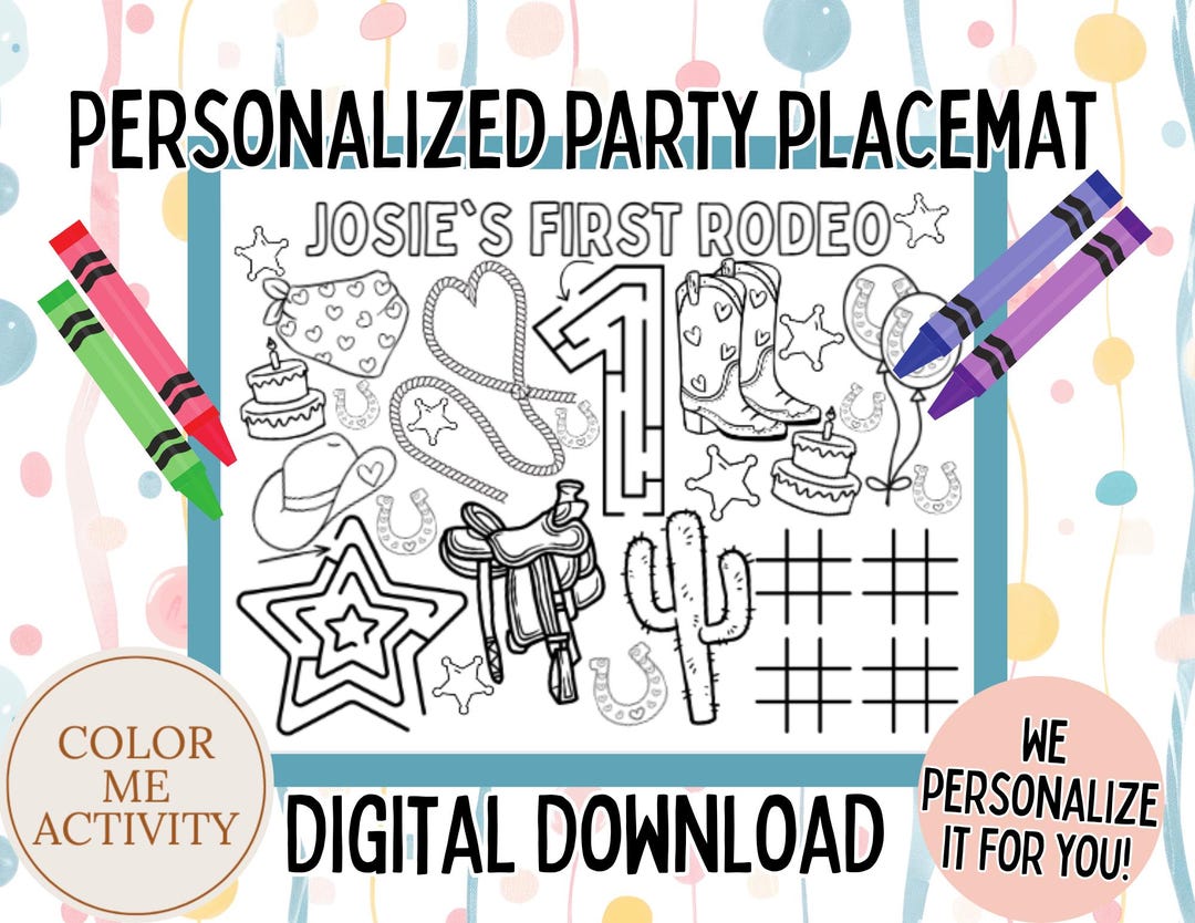 First Rodeo Activity Page Personalized First Rodeo Birthday Placemat, Coloring Activity Page ...