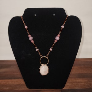 Rose & Strawberry Quartz with Red Copper, Beaded and Wire Welded Elegant Statement Boho Pendant Necklace