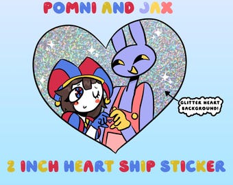the amazing digital circus tadc pomni x jax funnybunny ship heart mini glitter sticker