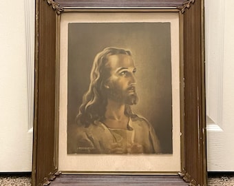 Vintage 1941 Warner Sallman Head Of Christ Framed Lithograph Kriebel & Bates