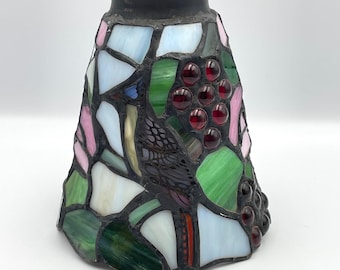 Vintage Tiffany Style Blue Jay Bird Stained Glass Lamp Shade 5.5" Grapes Berries