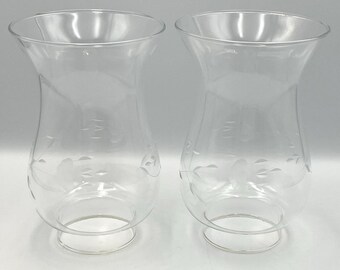 Vintage 1990s Princess House Heritage Hurricane Chimney Set 2 Etched Glass
