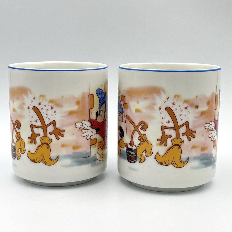 Vintage 1980s Disney Fantasia Sorcerer Mickey Mouse Mug Set Of 2 Brooms image 3