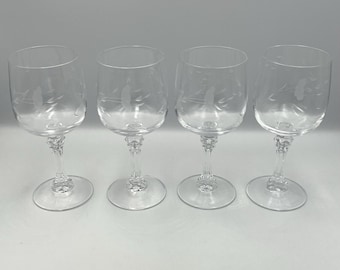 Ensemble de 4 verres à vin en cristal de Bordeaux Heritage House, vintage des années 1980, gravés à l'eau-forte