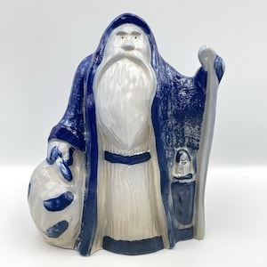 Eldreth Pottery 1997 Santa Claus Father Christmas Salt Glaze Blue 8" SECOND