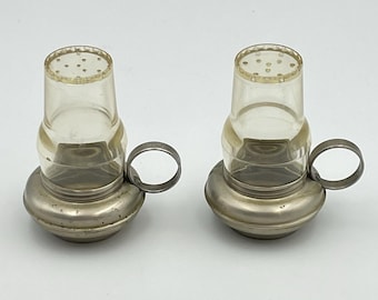 Vintage Plastic & Metal Salt Pepper Shakers Lantern Set Style Mid Century 1950s