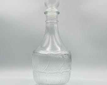 vintage carafe en verre Arcoroc Fleur avec bouchon, transparent France 10,5" ustensiles de bar