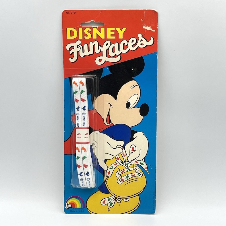 Vintage 1980s Disney Fun Laces Mickey Mouse 40" Shoelaces NOS Sealed USA image 1