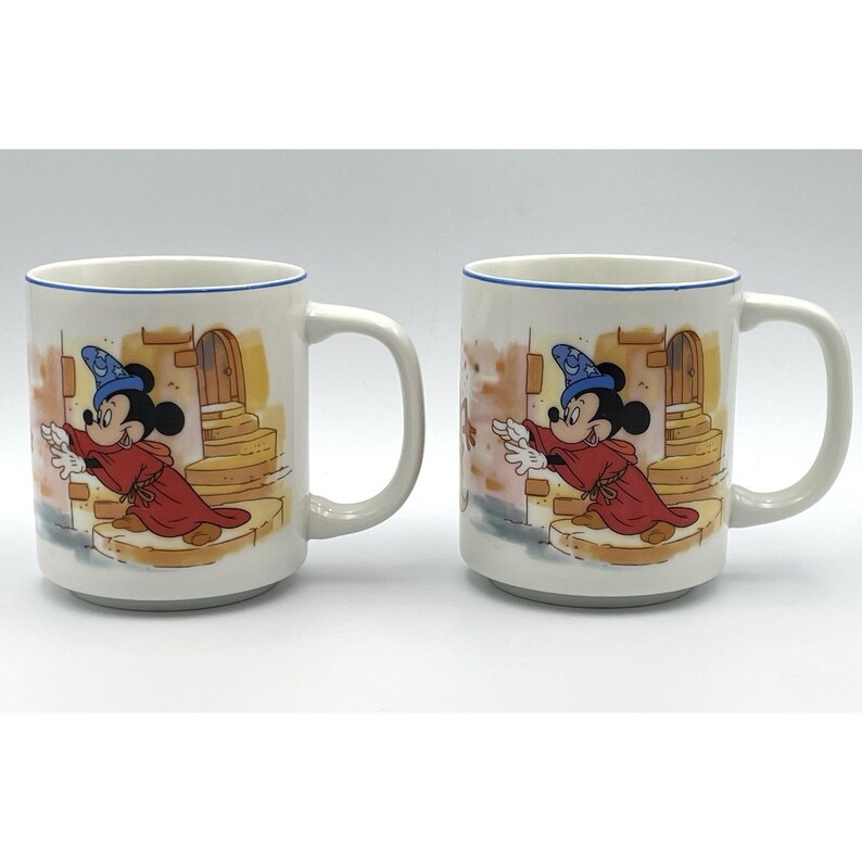 Vintage 1980s Disney Fantasia Sorcerer Mickey Mouse Mug Set Of 2 Brooms image 4