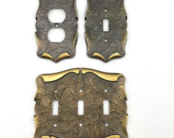 Vintage Amerock messing schuifschakelaar plaat toggle outlet wandplaten set van 3