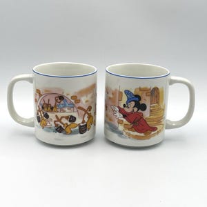 Vintage 1980s Disney Fantasia Sorcerer Mickey Mouse Mug Set Of 2 Brooms image 1