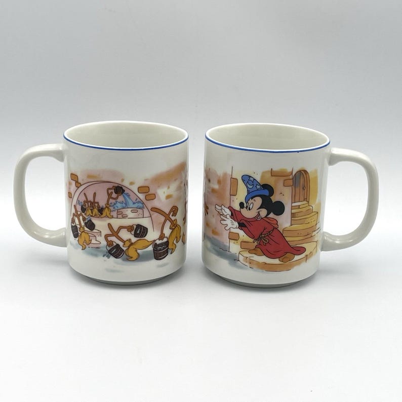 Vintage 1980s Disney Fantasia Sorcerer Mickey Mouse Mug Set Of 2 Brooms image 1