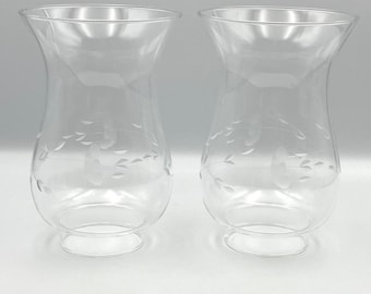 Vintage 1990s Princess House Heritage Hurricane Chimney Set 2 Etched Glass
