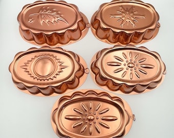 Vintage Copper Plated Gelatin Aspic Dessert Molds Set Of 5 Oval Seasons