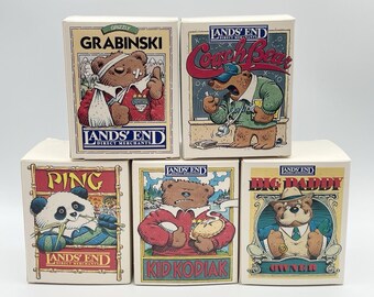 Juego de 5 adornos de oso vintage de Lands' End de 1996, Kodak Ping Coach Big Daddy Grabinski