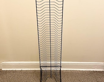 Vintage DVD/Video Game Storage Tower Wire Rack Holds 40 Discs Black Steel 34"