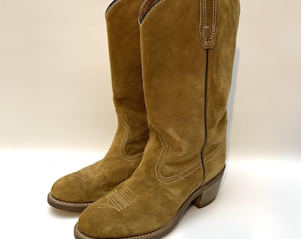 VTG Wolverine 1979 Wheat Suede Western Cowboy Boots Womens Sz 6.5 M Vibram Sole