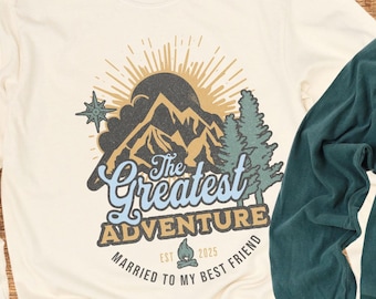 Adventure Couple Shirts Long Sleeve, Just Married Honeymoon Shirts, Couples Shower Gift, Hiking Outdoors Mountain Elopement, 1st Anniversary