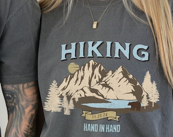 Hiking Adventure Couples T-shirts, Honeymoon Matching Shirts, Mountain Elopement, Bride and Groom Engagement Gift, Anniversary Wedding Date