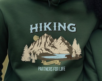 Hiking Couples Hoodie Sweatshirt, Valentines Gift Matching Sweaters for Outdoors Adventure, Mountain Camping, Wedding Honeymoon Anniversary