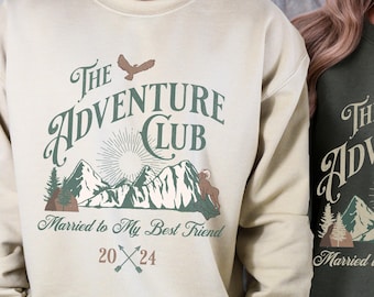 Adventure Couples Sweatshirt, Matching Shirts for Just Married, Outdoors Hiking Camping Mountains Pullover Wedding Honeymoon Gift for Couple