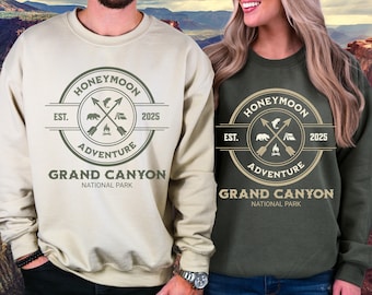 National Park Honeymoon Sweatshirt, Matching Shirts for Just Married Adventure Couple Hiking Camping Mountains Pullover Sweater Wedding Gift