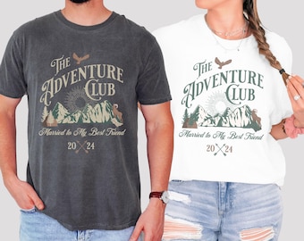 Adventure Couples Matching Shirts, Comfort Colors TShirt Just Married Gift for Outdoor Couple, Hiking Camping Mountain Wedding Honeymoon Tee