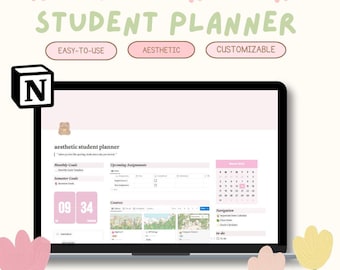 Sjabloon esthetiek studentenplanner | Leuk pastelroze esthetisch dashboard | Kawaii digitale studieplanner, digitale aantekeningen maken 2026