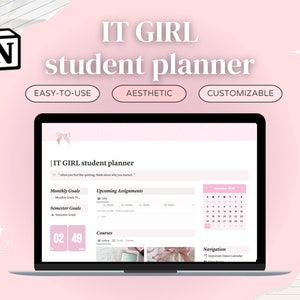 Notion Template Student Planner | IT girl Aesthetic Notion Template Pink | Digital Academic Planner | Digital Note Taking, That Girl