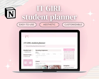 Notion-sjabloon studentenplanner | Sjabloon IT girl Aesthetic Notion Roze | Digitale studieplanner | Digitale aantekeningen maken, That Girl