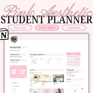 Pink Aesthetic Notion Student Planner: Digital Academic Template