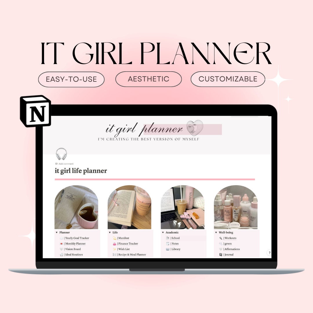 IT GIRL Aesthetic Notion Life Planner | That Girl All-in-one ULTIMATE ...