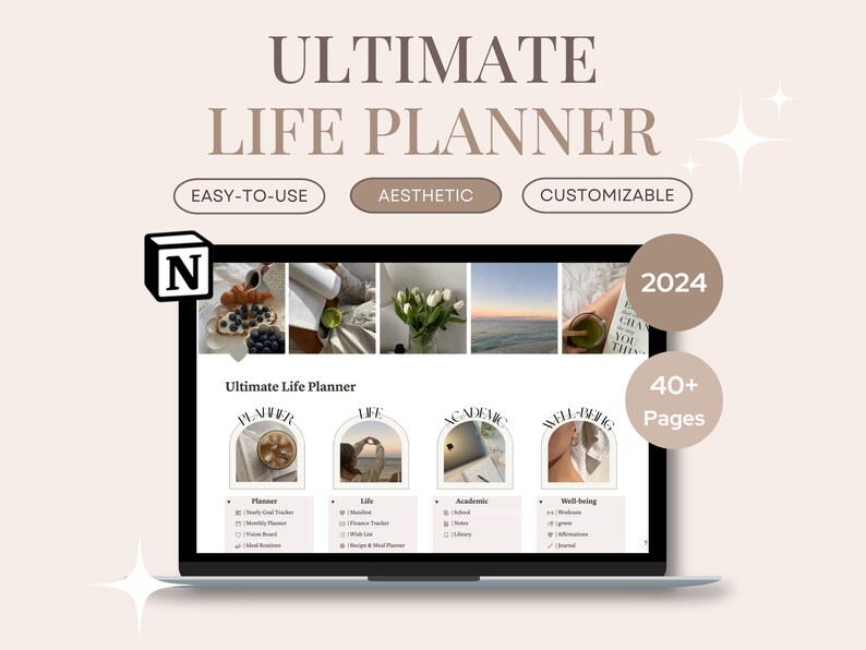 Ultimate Aesthetic Notion Life Planner Template 2024, That Girl Digital