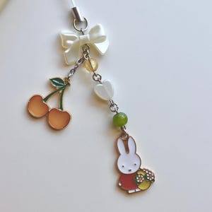 Miffy Inspired Phone Charm: Acrylic & Glass Cherry Dangle