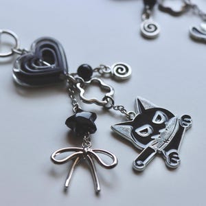Matching Black Cat Bag Charm: Acrylic & Enamel Beaded Keychain